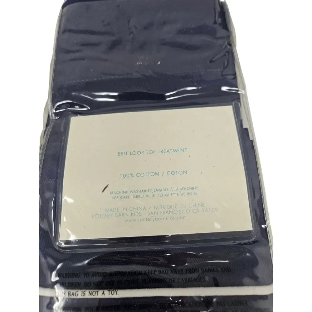 NEW 2 Pottery Barn Kids Twill Valance Belt Loop Curtain Navy Blue 18x44 in